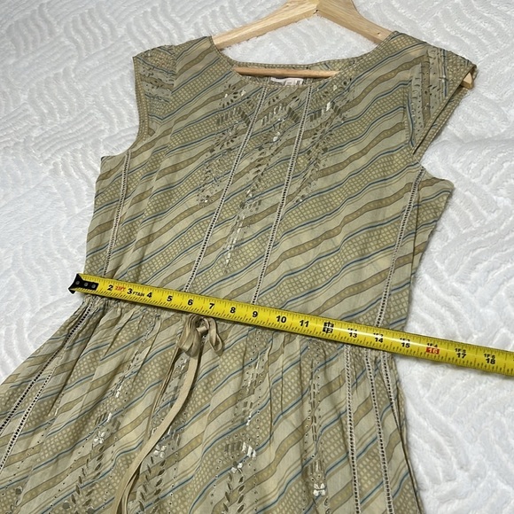 Anthropologie Meadow Rue Green Eyelet Cotton Dress Size 4 - Picture 9 of 11
